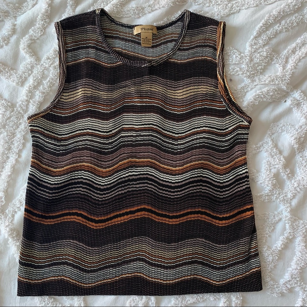Plisse Brown Tank Top size M